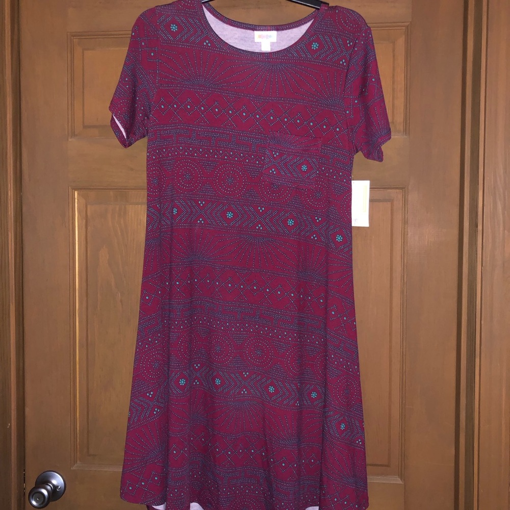 LuLaRoe Burgundy and Blue High Low Dress